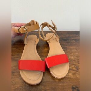LOFT Strappy Brown & Pink/Red Sandals - Size 6.5